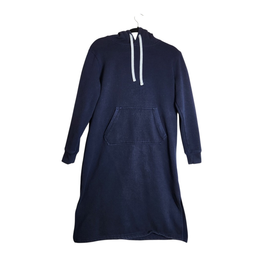 Lands End Womens Navy Blue Fleece Hoodie Sweatshirt Dress Small